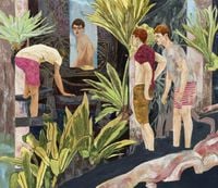 four bathers by a river by Hernan Bas contemporary artwork painting