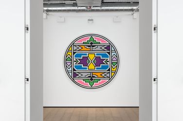 Exhibition view: Dr Esther Mahlangu, Where two rivers meet, Almine Rech, London (20 April–20 May 2023). Courtesy Almine Rech. Photo: Melissa Castro Duarte.