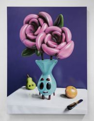 César Piette, Still Life with Pink Flowers (2021). Acrylic on board, varnished. 126 x 96 x 5 cm. © César Piette. Courtesy the Artist and Almine Rech.