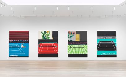 Exhibition view: Jonas Wood, Four Tennis Courts, Gagosian, 980 Madison Avenue, New York (2 June–16 July 2021). Artwork © Jonas Wood. Courtesy Gagosian. Photo: Rob McKeever.