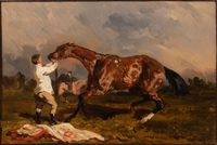 Palfrenier débridant son cheval by ALFRED DE DREUX contemporary artwork painting