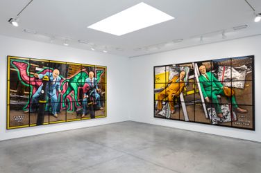 Exhibition view: Gilbert & George, NEW NORMAL PICTURES, Lehmann Maupin, 536 West 22nd Street, New York (9 September–6 November 2021). Courtesy the artist and Lehmann Maupin, New York, Hong Kong, Seoul, and London. Photo: Daniel Kukla.