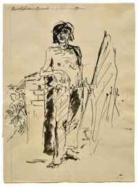 Figur mit Flagge by Georg Baselitz contemporary artwork painting, works on paper, drawing