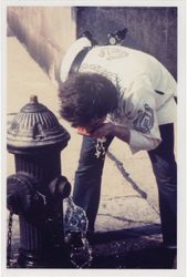 Alvin Baltrop, Man drinking from fire hydrant (n.d.). C-print. 14 x 9 cm (image), 15 x 10 cm (paper). Courtesy Galerie Buchholz, Cologne.