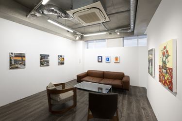 Installation view, artwork, left to right: Marius Bercea; Lily Stockman; Hilary Pecis. 