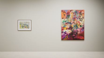 Exhibition view: Created in HWVR, Arshile Gorky & Jack Whitten, picturing Arshile Gorky, Virginia Landscape (c. 1944) and Jack Whitten, King's Wish (Martin Luther's Dream) (1968). © (2019) The Arshile Gorky Foundation / Artists Rights Society (ARS) / © Jack Whitten Estate. Courtesy the estates and Hauser & Wirth.