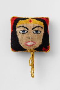 Wonderwoman Strangling Herself with her own Lanyard by Su Richardson contemporary artwork sculpture, textile