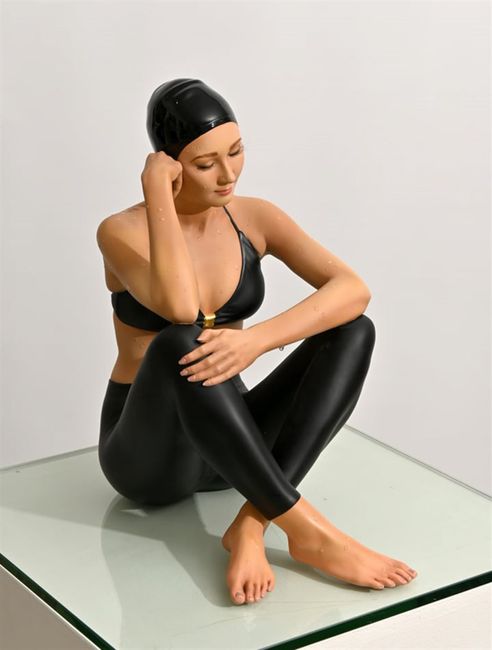 What If with Black Suit & Black Cap by Carole A. Feuerman contemporary artwork