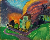 Rote Wolke mit Haus by Gabriele Münter contemporary artwork painting