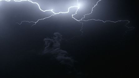 Piero Golia, Untitled (lightning) (2020) (still). 35mm film (colour, silent, 1 minute 57 seconds) and projector, overall dimensions variable. © Piero Golia. Courtesy Gagosian. Photo: Martin Lisius, StormShock.