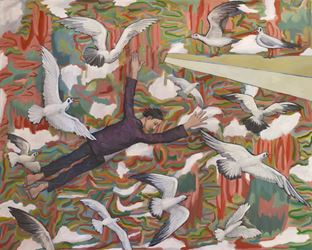 Liu Yu, Insomniac: The Blackbird Flies Back to Yunnan. Oil on canvas. 200 x 250 cm. Courtesy Tang Contemporary Art, Bangkok.
