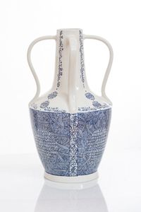 From the series Lachrymatoires Bleues - Blue Lachrymatory Vases (vi) by Rachid Koraïchi contemporary artwork ceramics