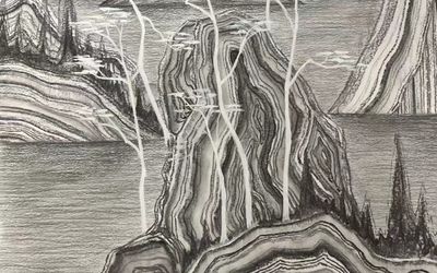 Huang Yuxing, Pine I (2022) (detail). Charcoal on paper. 39 x 54 cm. © Huang Yuxing.  Courtesy the Artist and Almine Rech.