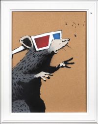 3D Rat (Rat with 3D Glasses and Fly) by Banksy contemporary artwork painting, works on paper