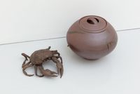 Big Crab and Monkey Moon Brown Urn by Francis Upritchard contemporary artwork sculpture