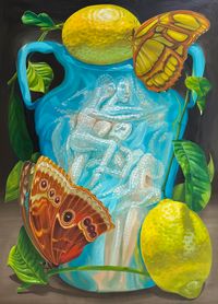 Turquoise vase with Lemons by Gerald Davis contemporary artwork painting