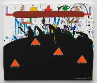 Orange Triangle, narrow long shape brown by Sadamasa Motonaga contemporary artwork painting