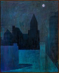 Milky Way over flooded city by Dylan Kraus contemporary artwork painting