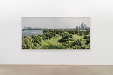 Honggoo Kang, Study of Green-Seoul-Vacant Lot-Bamseom (Islet) (2019). Pigment print and acrylic on canvas. 100 x 300 cm. Courtesy ONE AND J. Gallery.