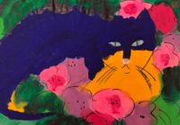 Cat with Flowers 1 by Walasse Ting contemporary artwork painting, works on paper