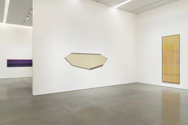 Exhibition view: Kenneth Noland, Stripes/Plaids/Shapes, Pace Gallery, West 25th Street, New York (17 March–29 April 2023). Courtesy Pace Gallery.