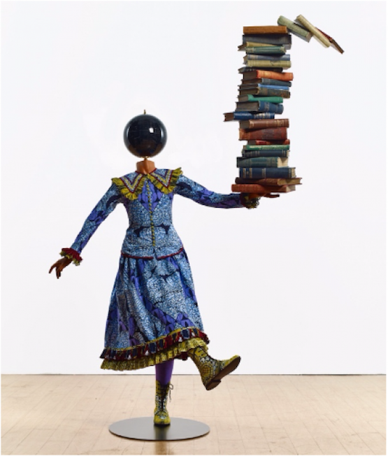Image: Yinka Shonibare MBE, Girl Balancing Knowledge, 2015. Fibreglass mannequin, Dutch wax printed cotton textile, books, globe and steel baseplate, 179 x 139 x 89cm. Image