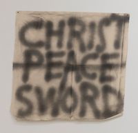 Christ, Peace, Sword by Tomislav Brajnović contemporary artwork painting, textile
