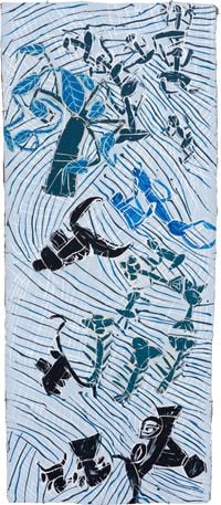 Munggurrawuy fights the Bulldozer by Dhambit Mununggurr contemporary artwork painting, works on paper