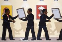 Third World City Council Alderman Remove Pictures At An Exhibition Which They Find Offensive by Roger Brown contemporary artwork painting