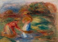 Deux laveuses et paysage by Pierre-Auguste Renoir contemporary artwork painting, works on paper