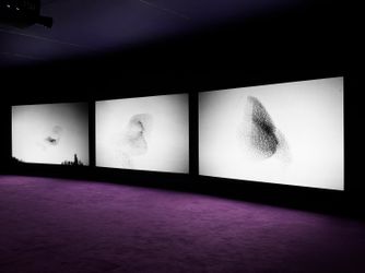 Exhibition view: John Akomfrah, Five Murmurations, West 24th Street, New York (9 September–16 October 2021). © Smoking Dogs Films. Courtesy Lisson Gallery.