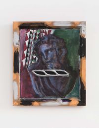 Painting Of A Bust With Ornamental Patterns And Chrome Plated Auto Part by Zhou Yilun contemporary artwork painting