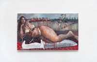 Moça reclinada no fio do facão: presa em casa by Márcia Falcão contemporary artwork painting