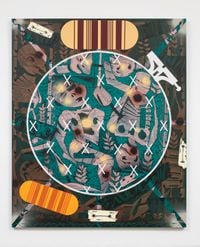Needlepoint Sampler with Patches (#2) Depicting Daily Life of a Late Western Impaerium by Lari Pittman contemporary artwork mixed media