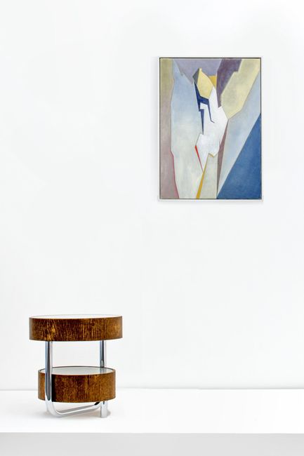 Painting by Lucy McKenzie and side table with inside trompe-l’oeil painting by Lucy McKenzie | V&A Paonazzo and De Ooievaar Side table I by Lucy McKenzie contemporary artwork