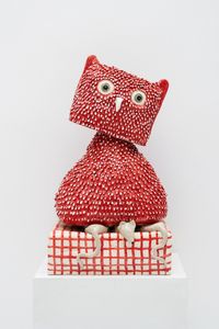 Red owl tablecloth rats by Luis Vidal contemporary artwork sculpture, ceramics