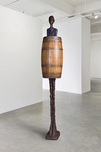 Giacometti with Barrel by John Baldessari contemporary artwork sculpture, mixed media