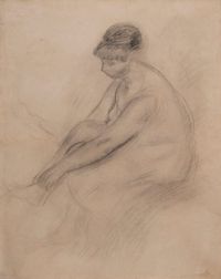 Femme se chaussant by Pierre-Auguste Renoir contemporary artwork painting, works on paper, drawing
