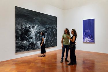 Left to right: Yan Pei-Ming, Exécution, après Goya (2012). Oil on canvas. 280 x 400 cm; Napoleon, Crowning Himself Emperor – Purple (2017). Oil on canvas. 200 x 100 cm. Exhibition view: Painting Histories, Palazzo Strozzi, Florence (7 July–3 September 2023). Photo: Ela Bialkowska, OKNO studio.Image from:Yan Pei-Ming: A Witness to HistoryRead FeatureFollow ArtistEnquire