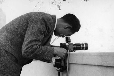 Lhamo Tsering with camera in Darjelling. Photograph, early 1960s. Courtesy O Lhamo Tsering Archive/White Crane Films.