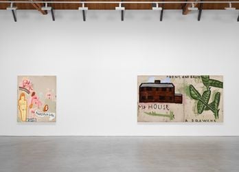 Rose Wylie, Spindle and Cover Girl (2022). © Rose Wylie. Courtesy the artist and David Zwirner. Photo: Jack Hems.