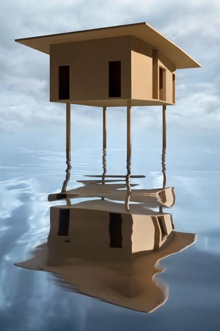 Tan House on Stilts by James Casebere contemporary artwork