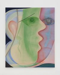 Double Face with Pink, Blue and a Green Eye by Aurélie Gravas contemporary artwork painting, works on paper