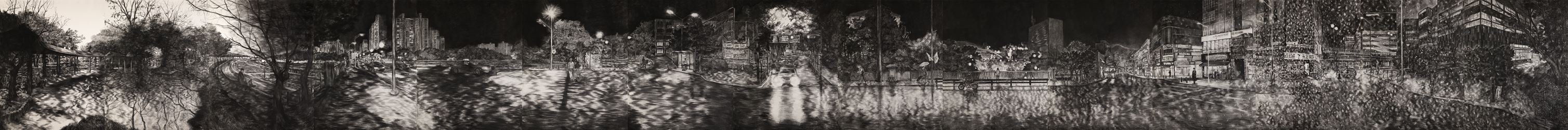 Jwa Haesun, The Most Ordinary Stories (2017–2018 panorama view). Charcoal on paper. 161 x 965 cm. Courtesy  Arario Gallery Samcheong, Seoul.