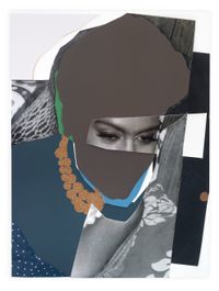 Clarivel with Blue Shoulder and Gold Glitter Pearls on Paper by Mickalene Thomas contemporary artwork painting