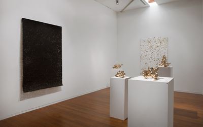 Lindy Lee, Fire Over Heaven, 2014,  Exhibition view, Roslyn Oxley9 Gallery, Sydney. Courtesy Roslyn Oxley9 Gallery, Sydney.