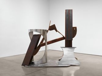 Mark di Suvero, Sprung Free (2020). Steel, stainless steel. 287 x 294.6 x 218.4 cm. Exhibition view: Painting and Sculpture, Paula Cooper Gallery, New York (9 September–21 October 2023). © Mark di Suvero. Courtesy Spacetime C.C. and Paula Cooper Gallery. Photo: Steven Probert.Image from:Mark di Suvero’s Monumental LegacyRead InsightFollow ArtistEnquire
