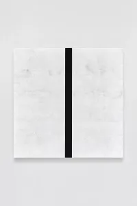 Untitled (White with Narrow Black Band, Horizontal Strokes, Beveled) by Mary Corse contemporary artwork painting