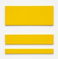 no title (cadmium light yellow separated rectangles, three part horizontal) by Paul Mogensen contemporary artwork painting, works on paper