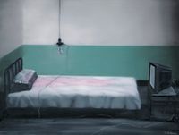 Green Wall - White Bed by Zhang Xiaogang contemporary artwork painting, works on paper